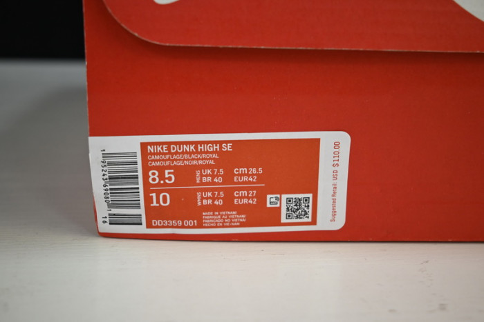 nike dunk high se camo black royal dd3359-001