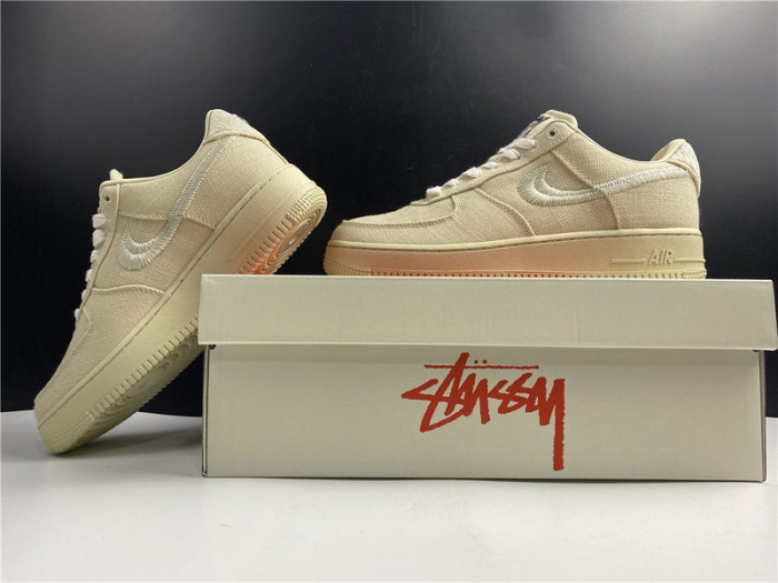 stussy x nike air force 1 low “fossil stone” cz9084-200