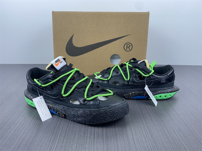 nike blazer low x ow "black / green" dh7863-001